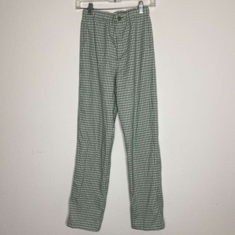 Brandy Melville John Galt Light Green Plaid Straight Leg High Rise Pants